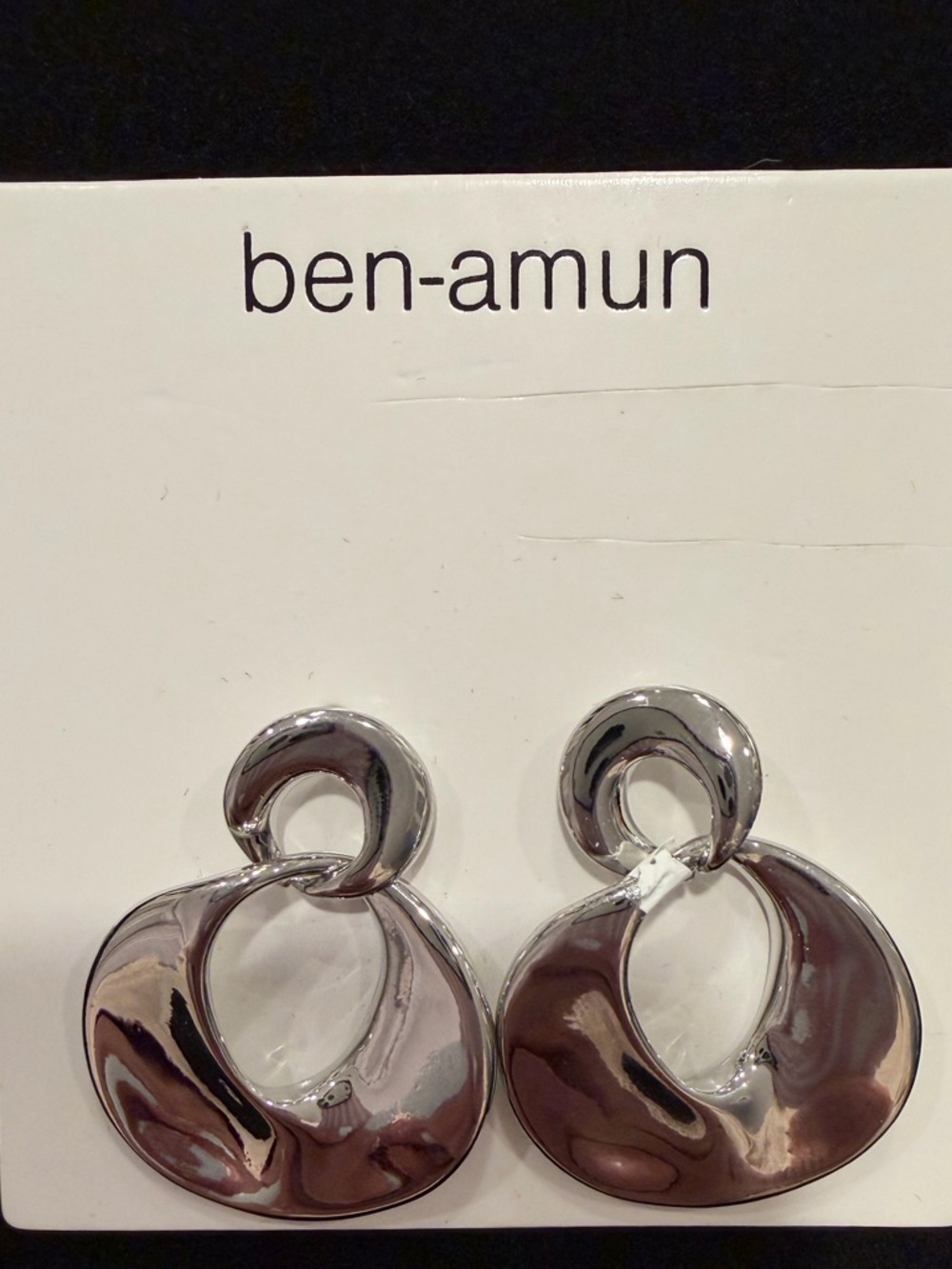 Ben-Amun Polished Silver Sculptural Hoop Drop Earrings - Picture 3 of 5